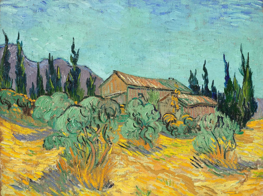 Trähus bland olivträd och cypresser - Vincent van Gogh