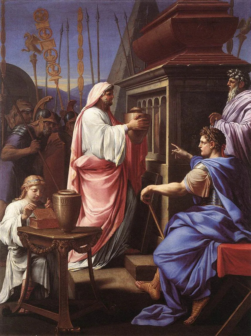 Caligula som placerar askorna efter sin mor och bror i sina förfäders grav - Eustache Le Sueur