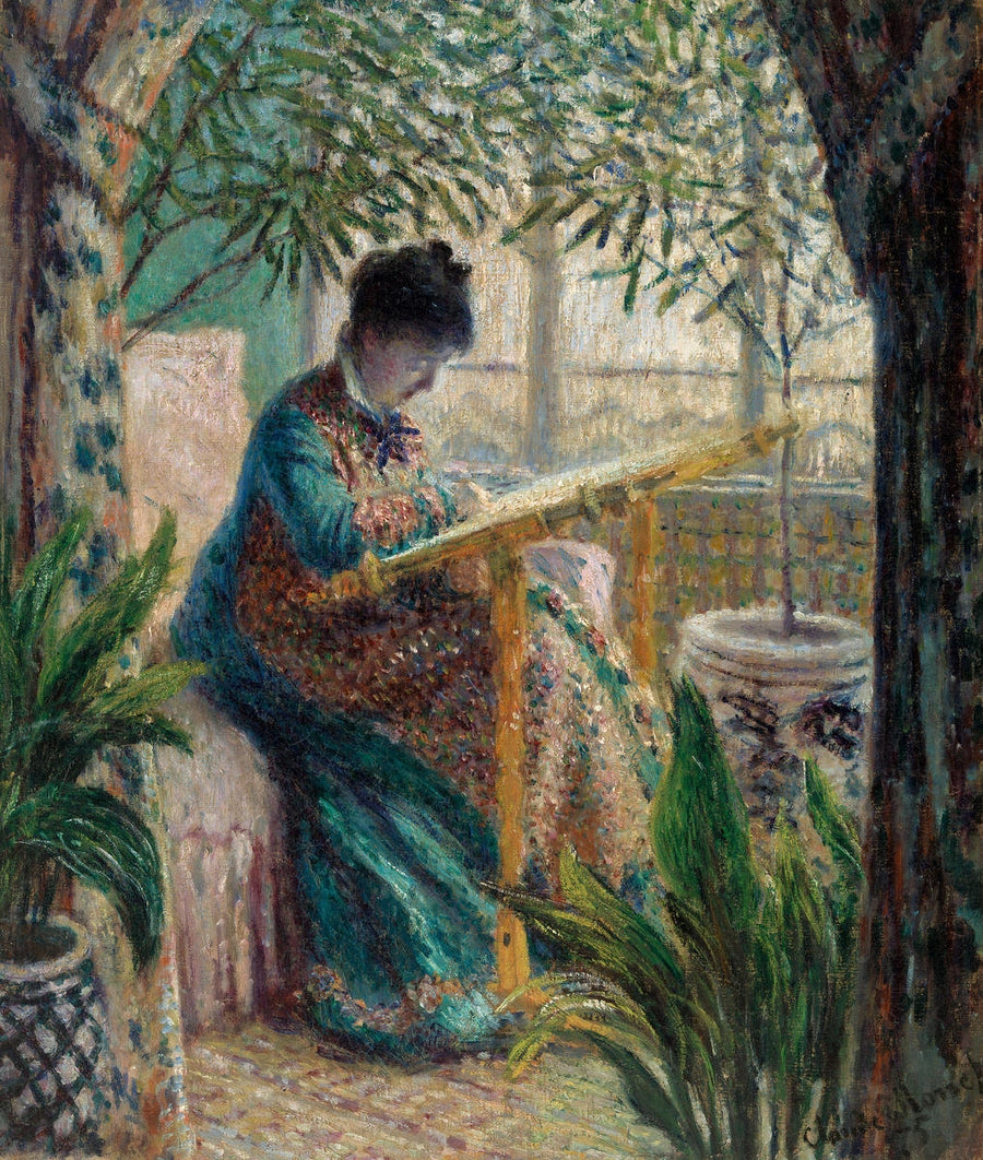 Madame Monet Broderar (Camille vid vävstolen) - Claude Monet