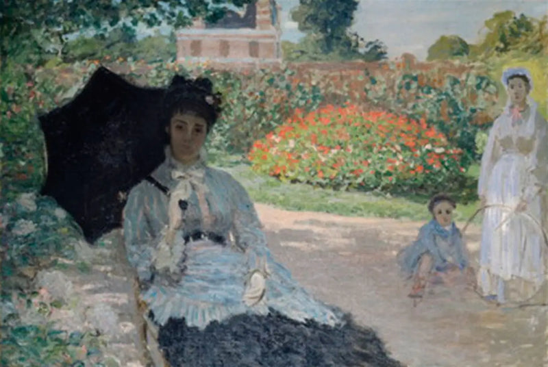 Camille i trädgården med Jean och en tjänsteflicka - Claude Monet