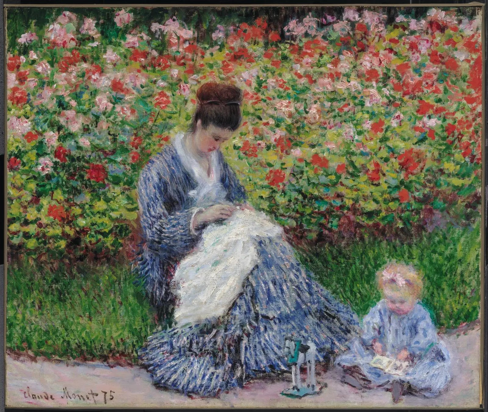 Reproduction du tableau « Camille Monet et un enfant dans le jardin de l'artiste à Argenteuil - Claude Monet » par Alpha Reproduction en peinture à l’huile