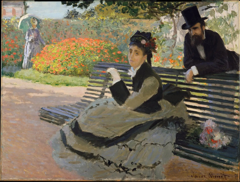 Camille Monet på en trädgårdsbänk - Claude Monet