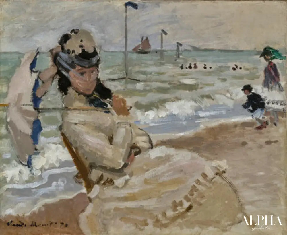 Camille sur la plage de Trouville - Claude Monet - Reproductions de tableaux et peintures haut de gamme