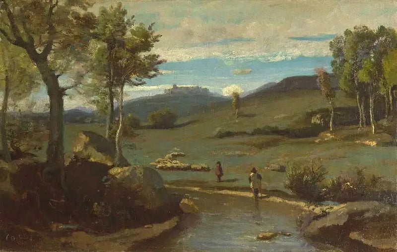 Romersk landskap – Klippigt dalområde med en hjord - Jean-Baptiste Camille Corot