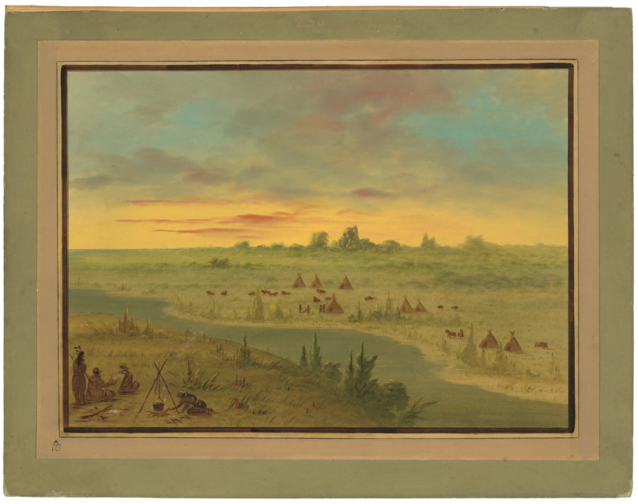 Pawnee-indianläger vid solnedgången - George Catlin
