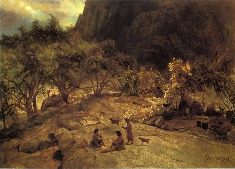 Indianskt läger i Mariposa, Yosemite-dalen, Kalifornien - Albert Bierstadt