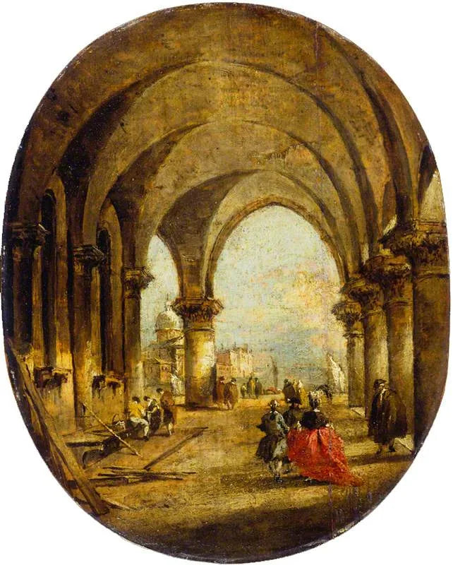 Capriccio med arcade av Dogepalatset och San Giorgio Maggiore - Francesco Guardi