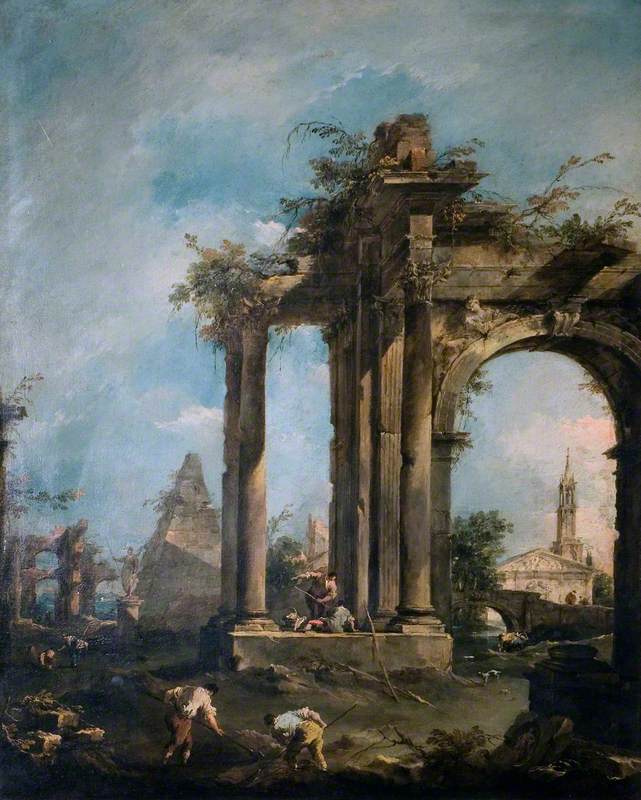 Capriccio med ruiner och figurer - Francesco Guardi