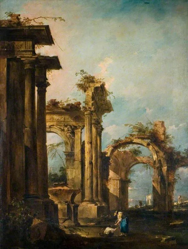 Capriccio med ruiner och figurer - Francesco Guardi