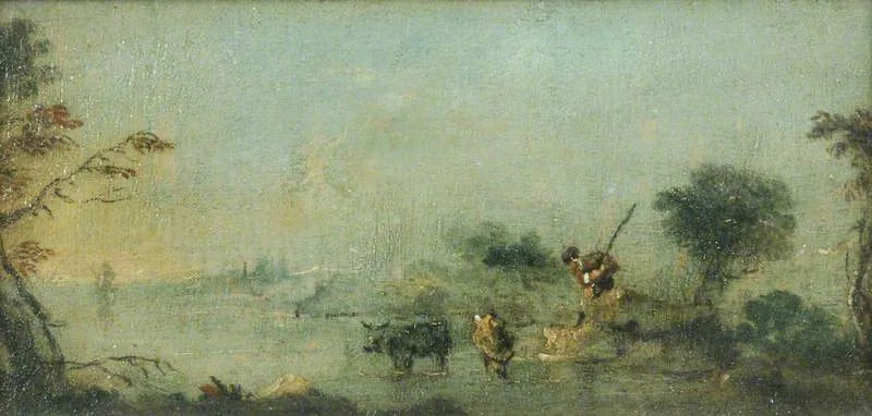 Capriccio de la lagunen med en bonde och boskap - Francesco Guardi