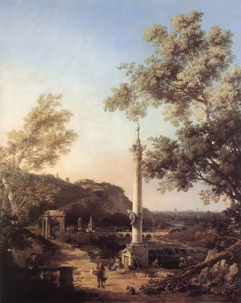 Capriccio: flodlandskap med en kolonn - Canaletto