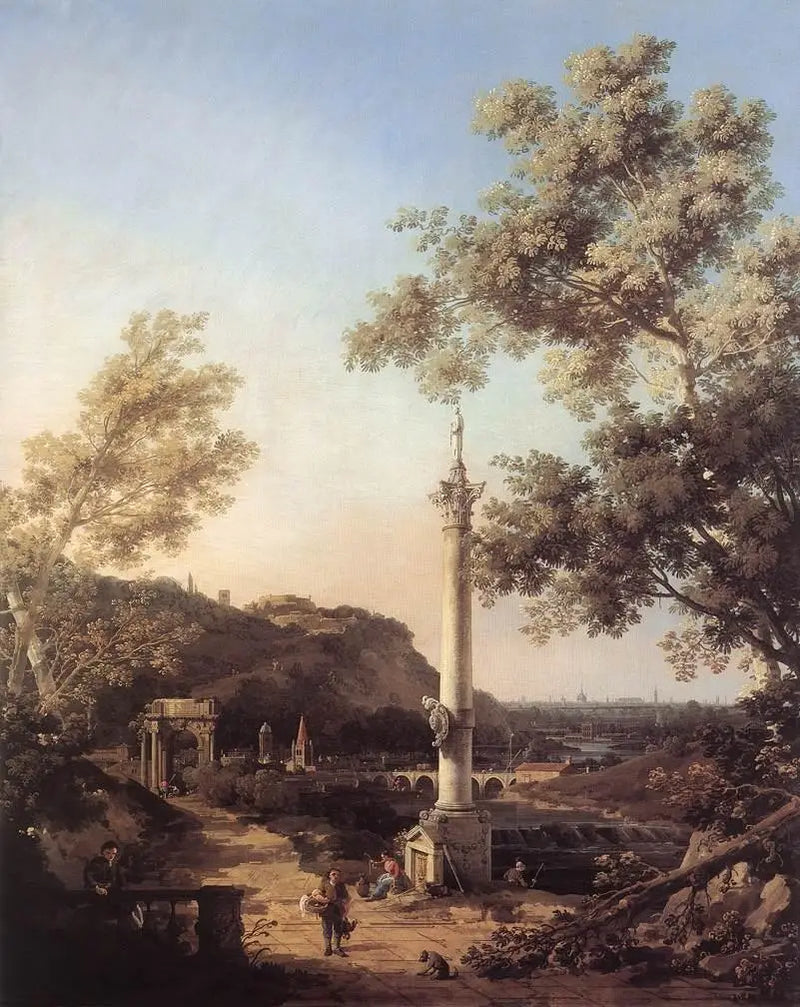 Capriccio: flodlandskap med en kolonn - Canaletto