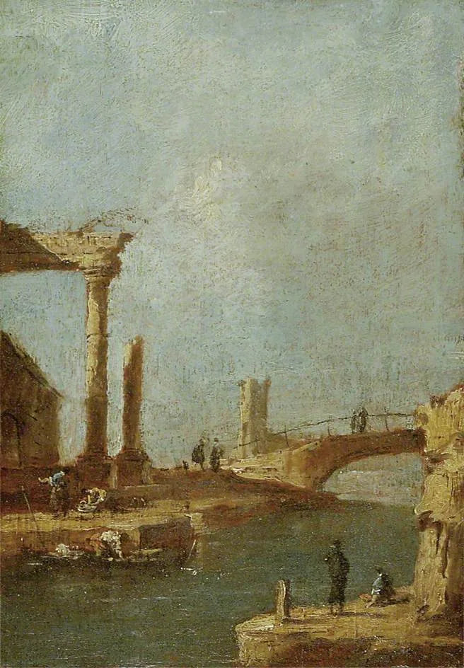 Capriccio: Ruiner och en bro - Francesco Guardi
