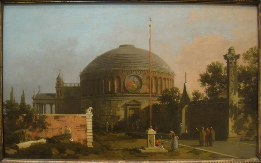 Capriccio: en cirkulär kyrka med kupol - Canaletto