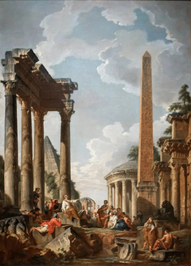 Kaprisarkitektur med predikant i romerska ruiner - Giovanni Paolo Panini
