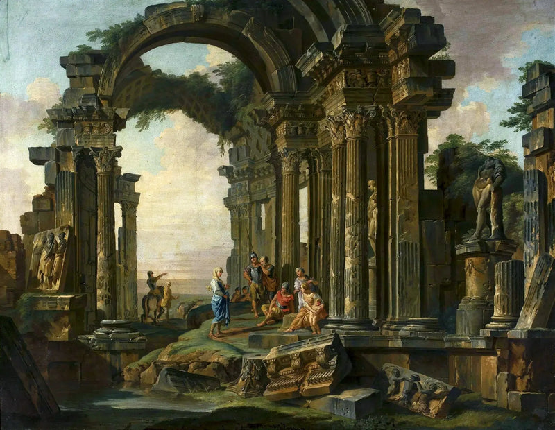 Kaprisarkitektur med romerska ruiner - Giovanni Paolo Panini