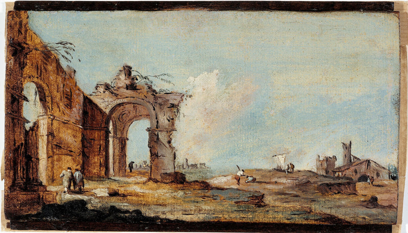 Caprice, med ruinbåge och fiskebyar - Francesco Guardi