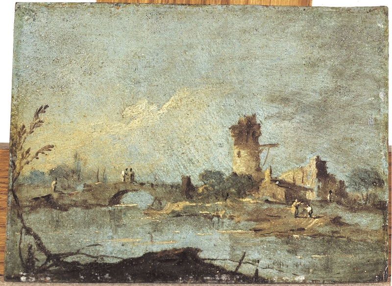 Rustik Caprice, med bro och ruin i torn - Francesco Guardi