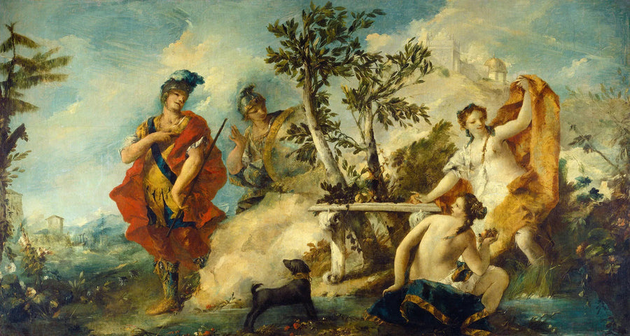Carlo och Ubaldo motståndskraftiga mot förtrollningar av Armides nymfer - Francesco Guardi