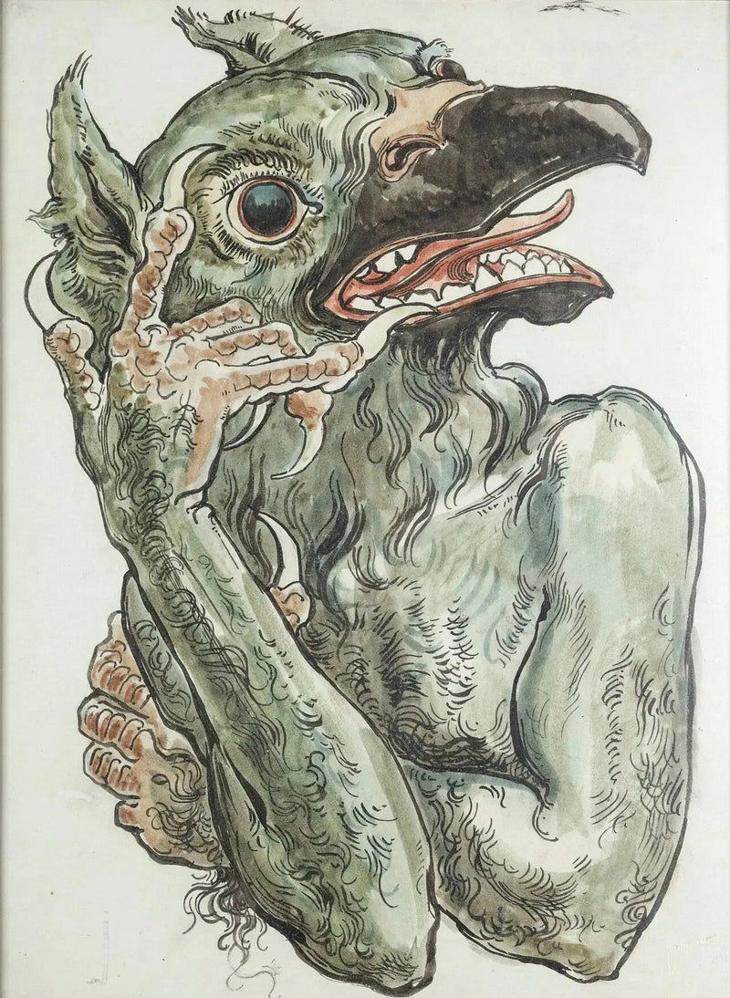 Polykromi-karta av Mariakyrkans - Djävulen med fågelhuvud - Jan Matejko