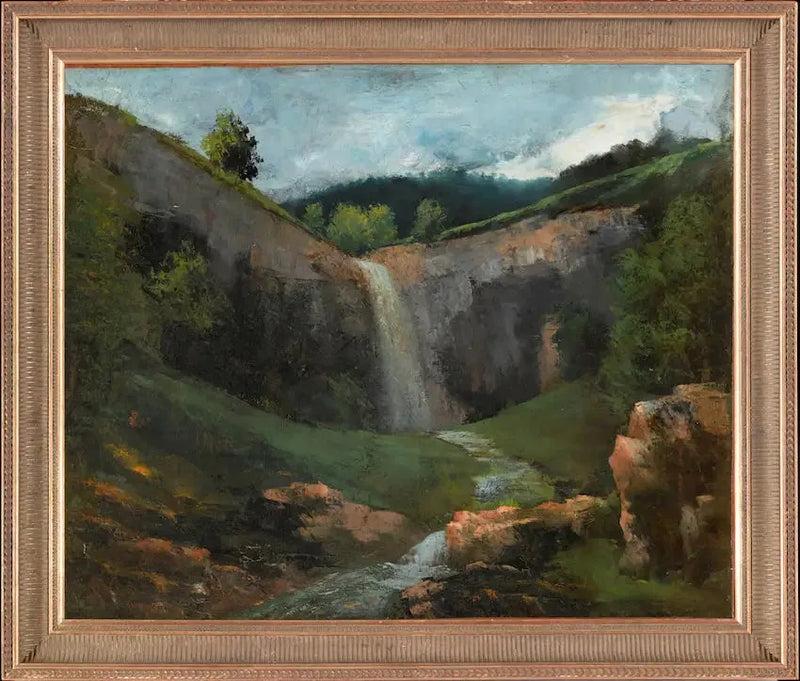 Kaskad och bäck - Gustave Courbet