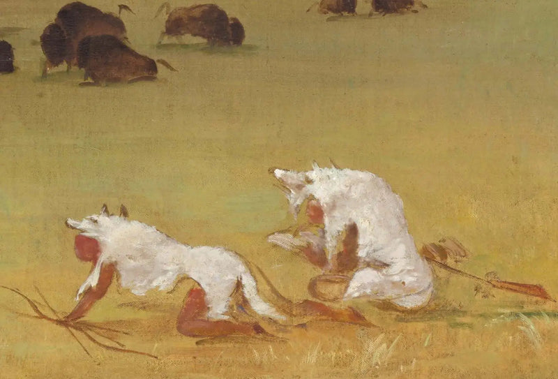 Catlin och hans indiska guide som närmar sig bisonen under vita vargskinn - George Catlin