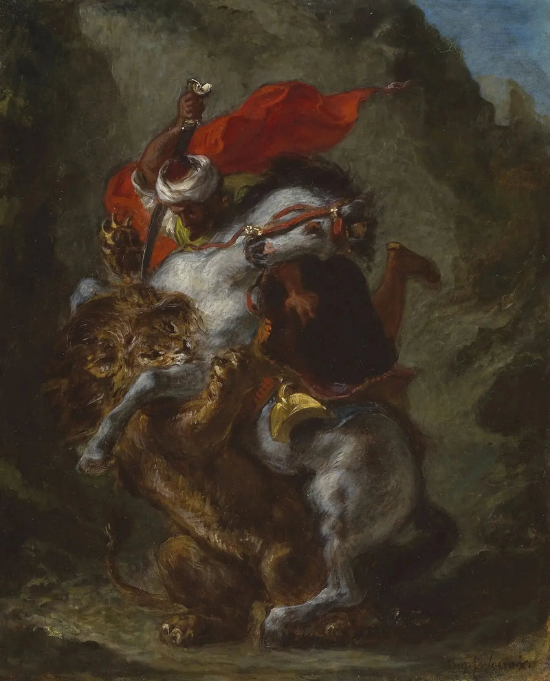 Arabisk ryttare attackerad av ett lejon - Eugène Delacroix