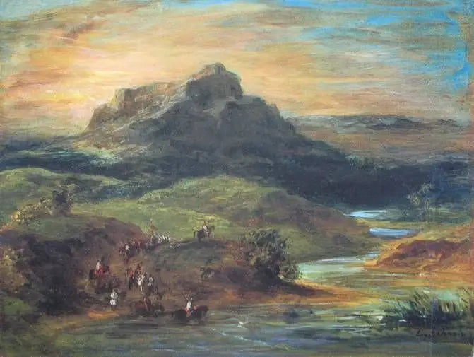 Arabiska ryttare som korsar Sebou - Eugène Delacroix