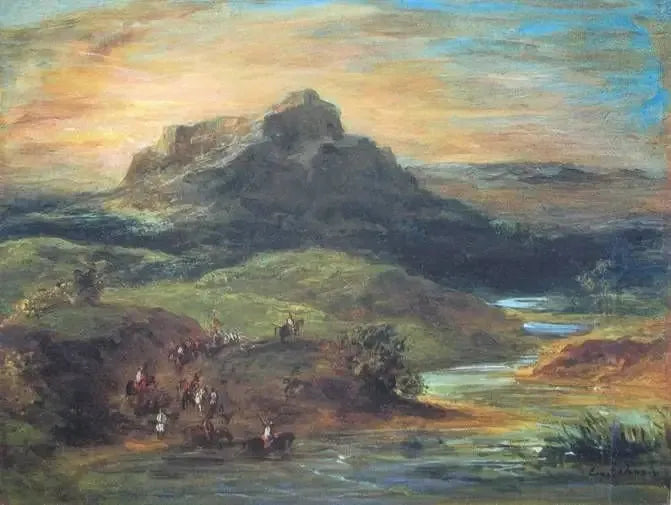 Arabiska ryttare som korsar Sebou - Eugène Delacroix