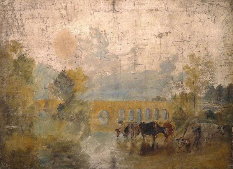 Caversham Bridge med boskap i vattnet - J. M. W. Turner