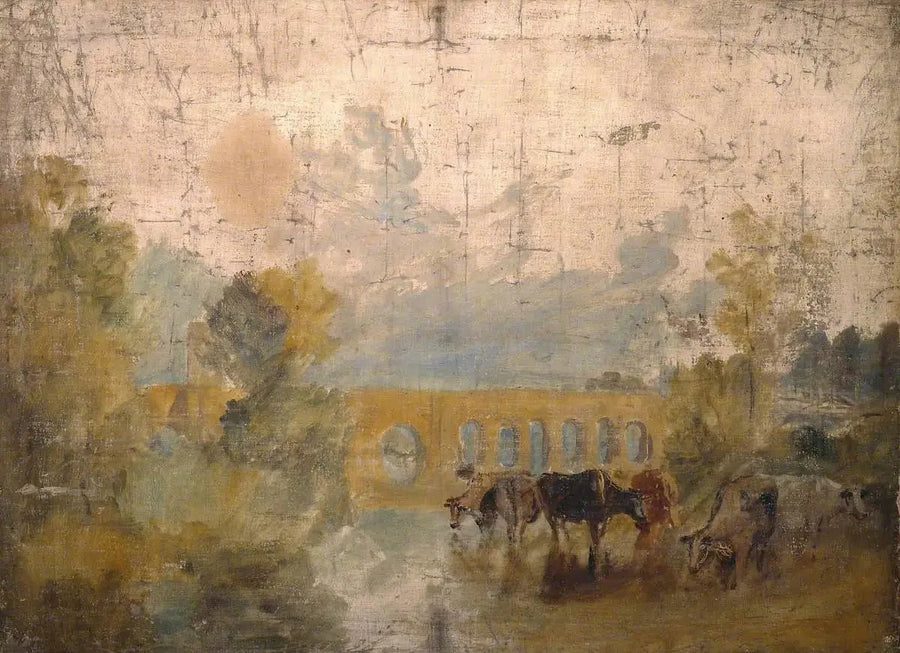 Caversham Bridge med boskap i vattnet - J. M. W. Turner