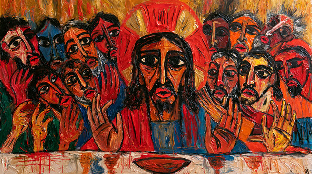 La Cène des visages rouges — Tableau graphique créé sur commande