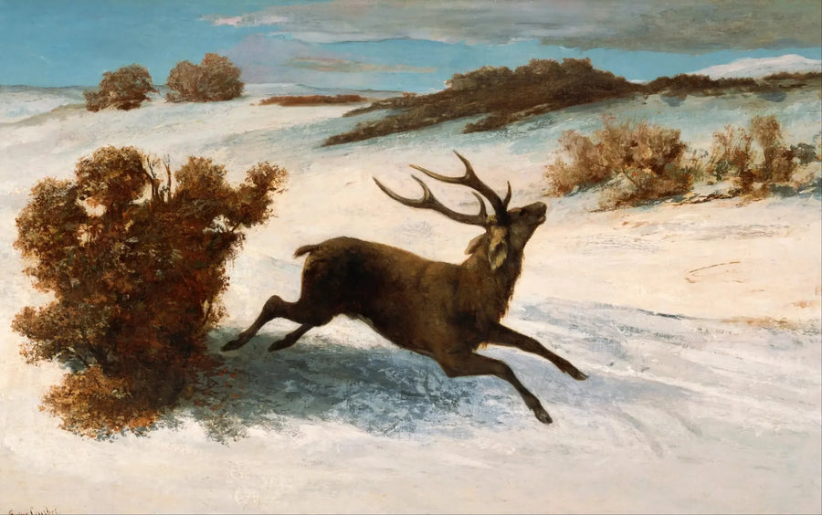 Rådjuret som springer i snön - Gustave Courbet