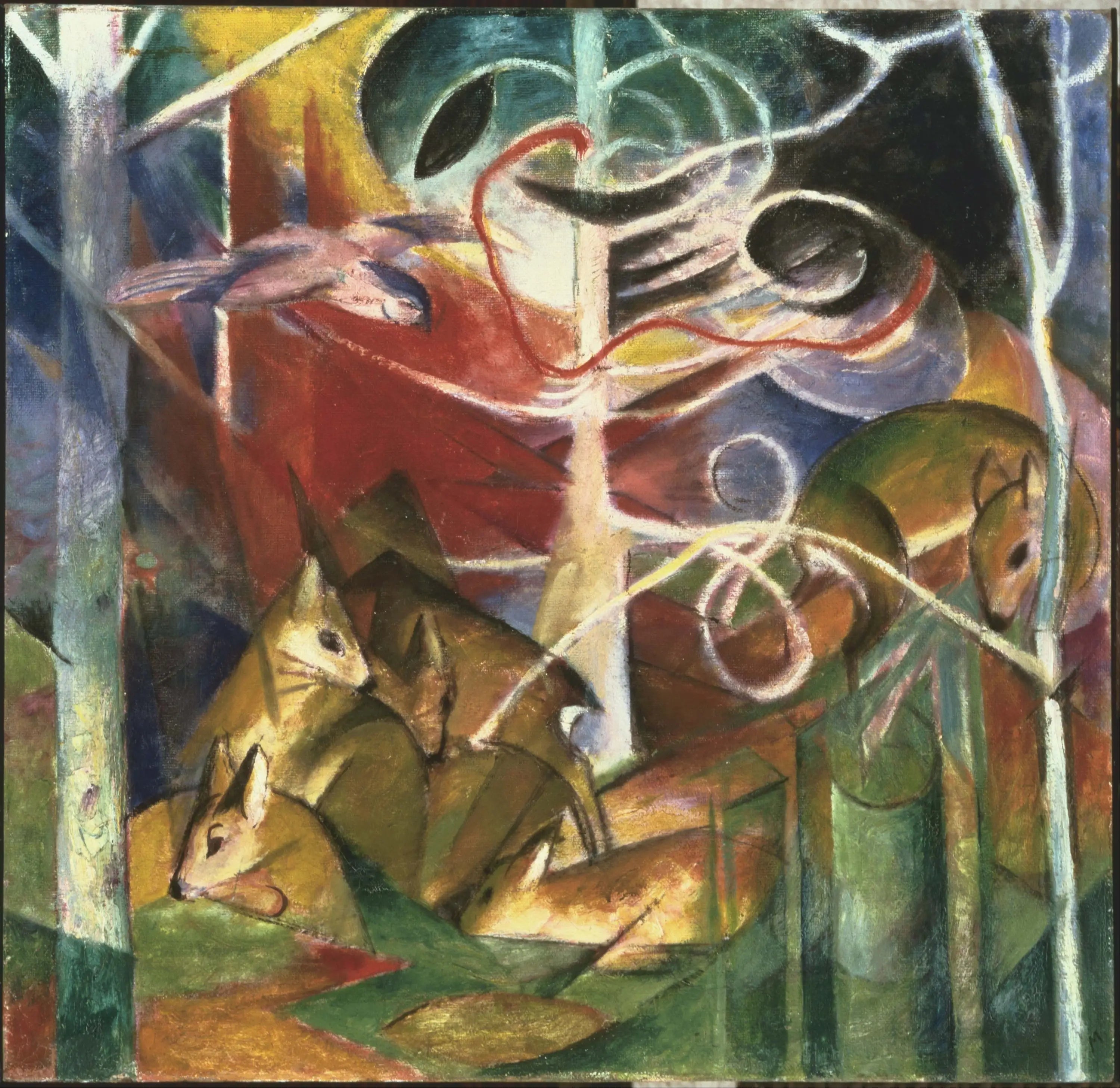 Cerfs dans la forêt I - Franz Marc image 1 reproduction artisanale de tableau