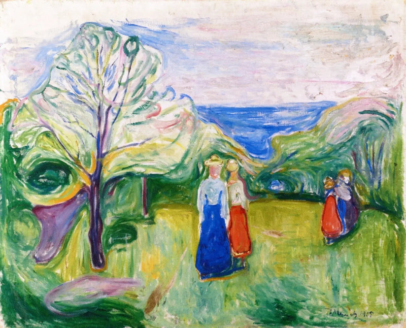 Blommande körsbärsträd och unga flickor i trädgården - Edvard Munch
