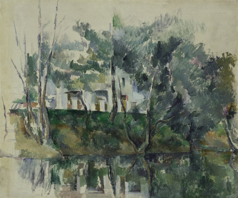 Träd och hus vid vattnet - Paul Cézanne