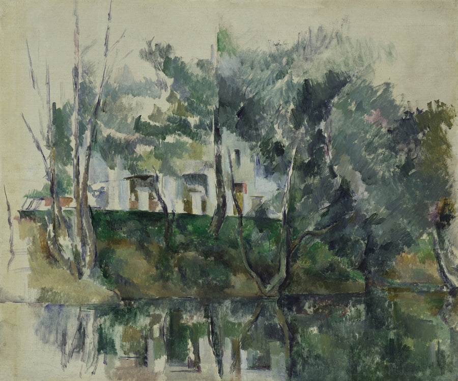 Träd och hus vid vattnet - Paul Cézanne