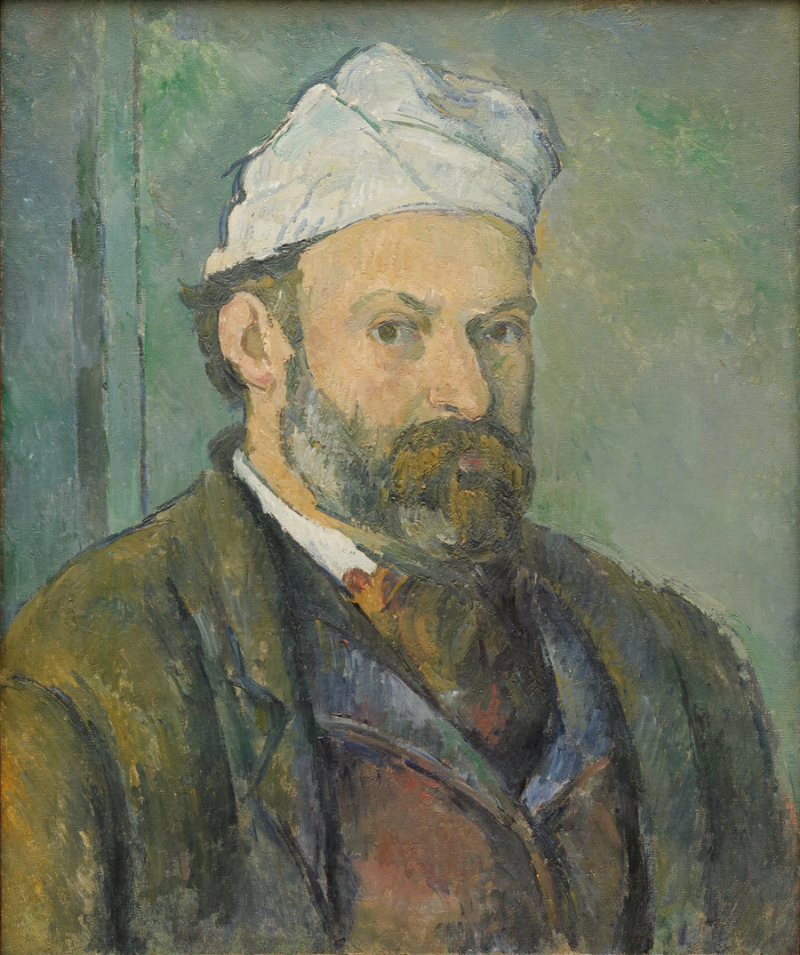 Porträtt av konstnären i vit mössa - Paul Cézanne