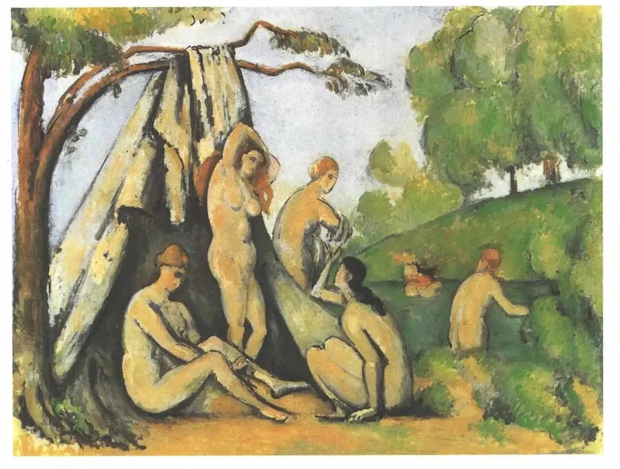 Badande framför tältet - Paul Cézanne