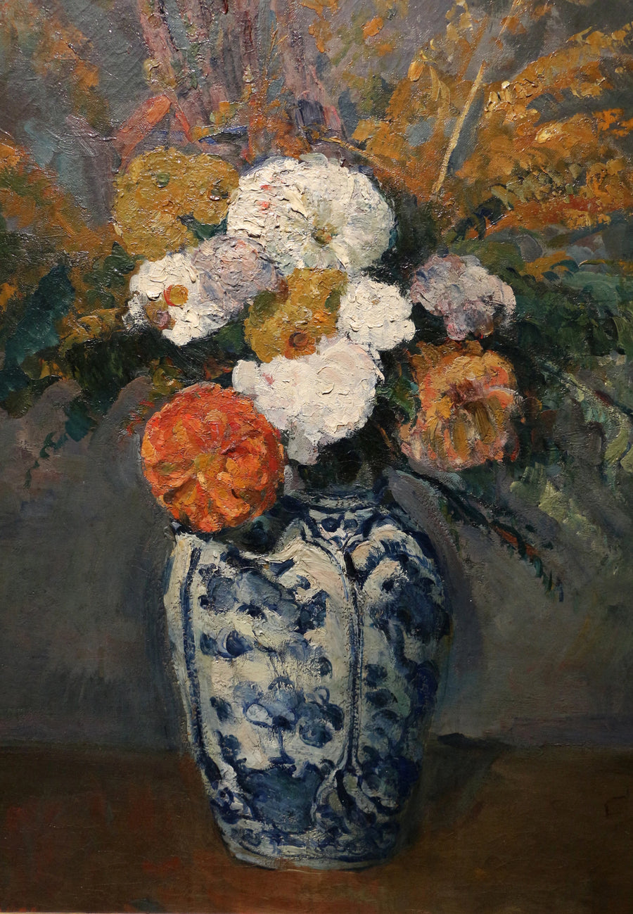 Dahlior i en stor Delft-vas - Paul Cézanne