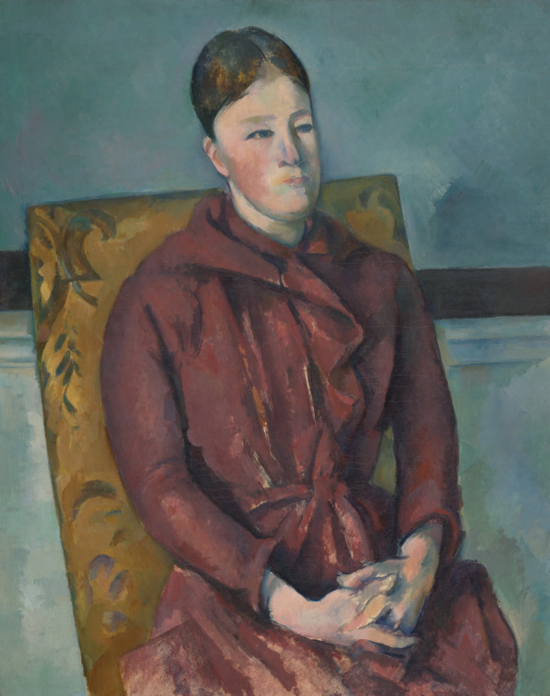 Fru Cézanne i röd klänning - Paul Cézanne