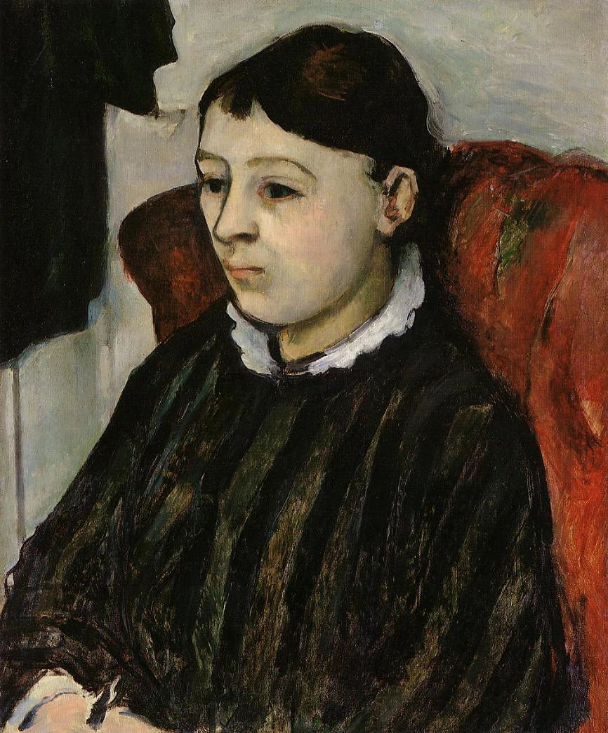 Madame Cezanne i randig klänning - Paul Cézanne