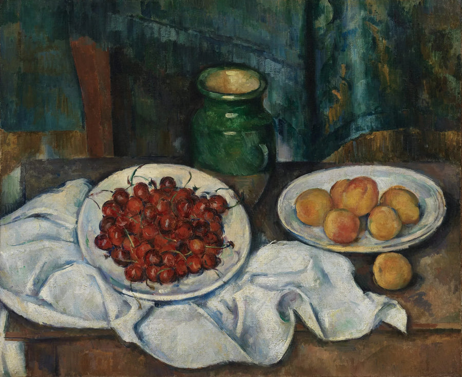 Aprikoser och körsbär på en tallrik - Paul Cézanne