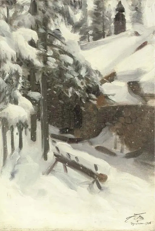Gopsmorstuga under snön - Anders Zorn