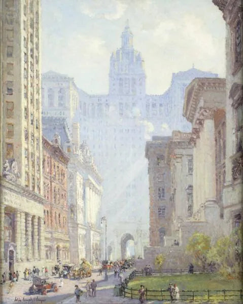 Chambers Street och rådhuset, New York. - Colin Campbell Cooper