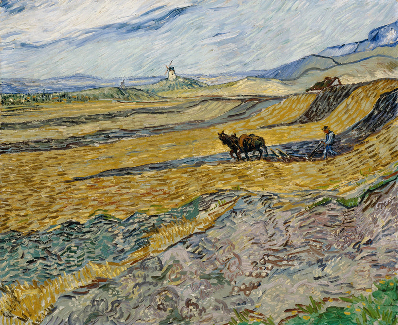Inhägnad åker med plöjare - Vincent van Gogh