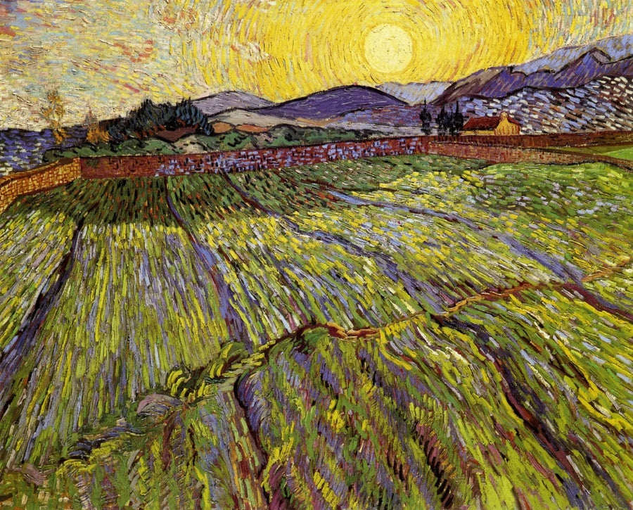 Inhägnad fält med uppgående sol - Vincent van Gogh