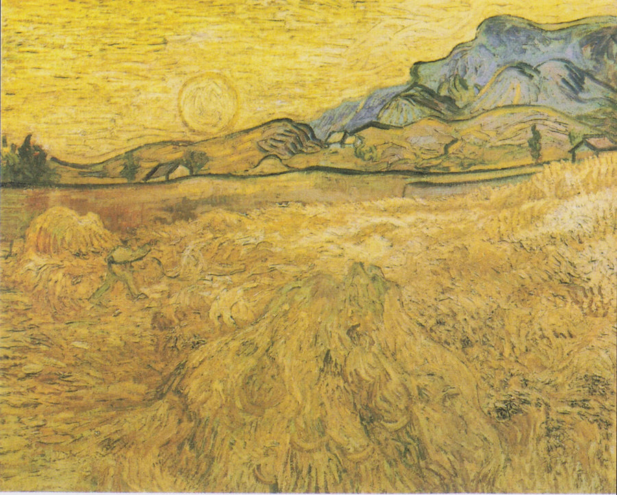Veteåker med skördetröska och sol - Vincent van Gogh