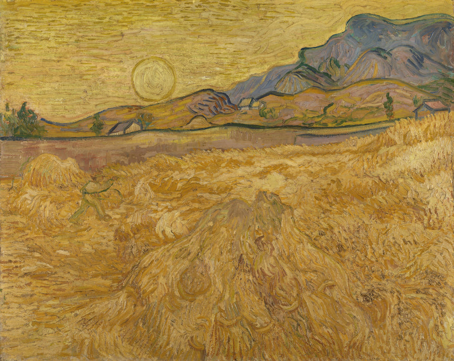 Veteåker med skördetröska och sol - Vincent van Gogh