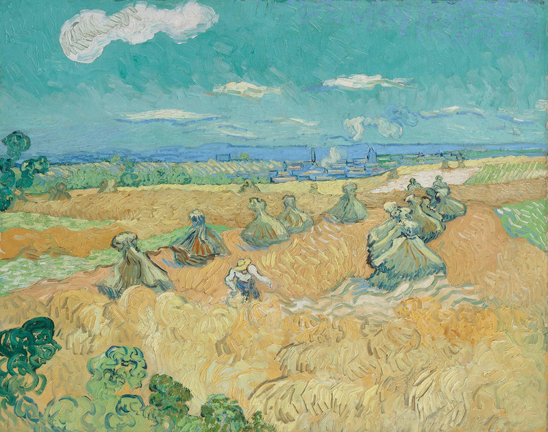 Vetefält med kärvar och skördetröska - Vincent van Gogh
